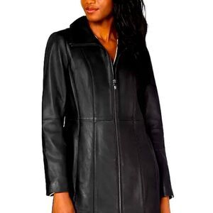 Anne Klein Leather Trench Coat Jacket S